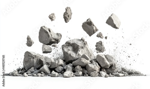 Shattered stone debris explosion
