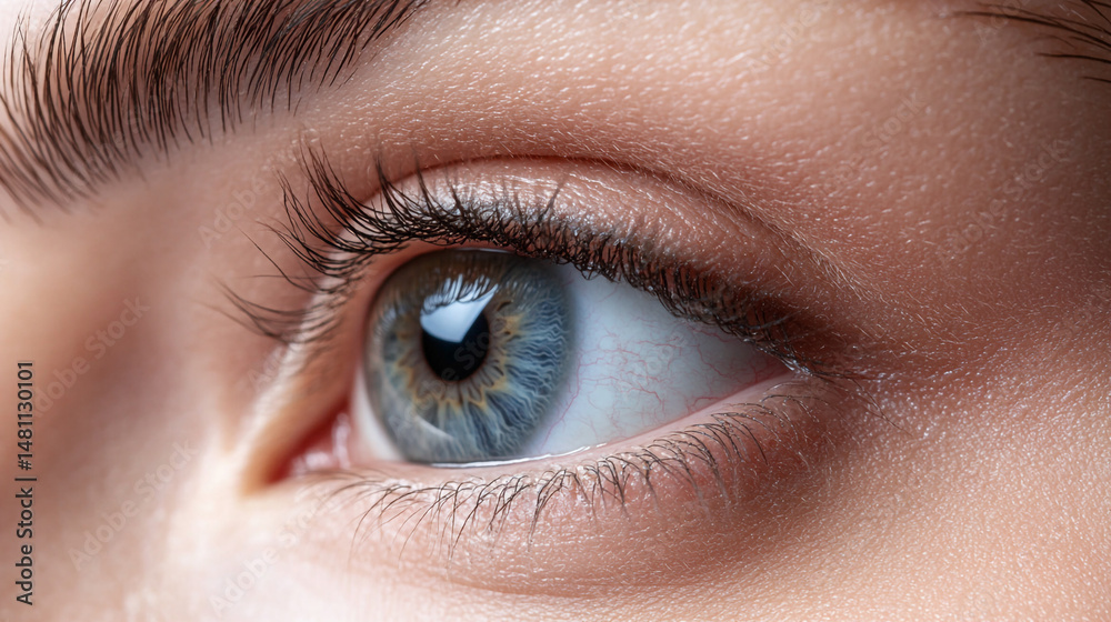 Obraz premium Closeup of a beautiful blue eye with long dark lashes