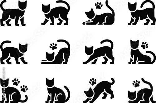 Cat Lover Icon Adorable Feline Silhouette Simple Clean Vector Set for Designers