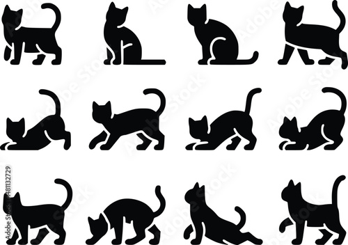 Cat Lover Icon Adorable Feline Silhouette Simple Clean Vector Set for Designers