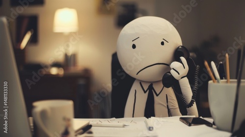 Stick Figure on a Phone Call: A stick figure on the phone, discussing or negotiating business terms with a client or partner, working to secure deals and advance business goals.
