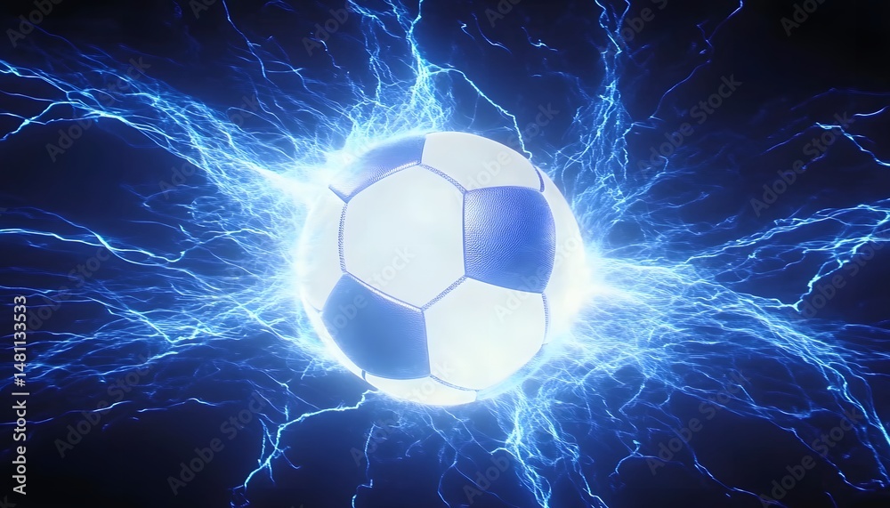 Naklejka premium Electric soccer ball surrounded by vibrant energy.