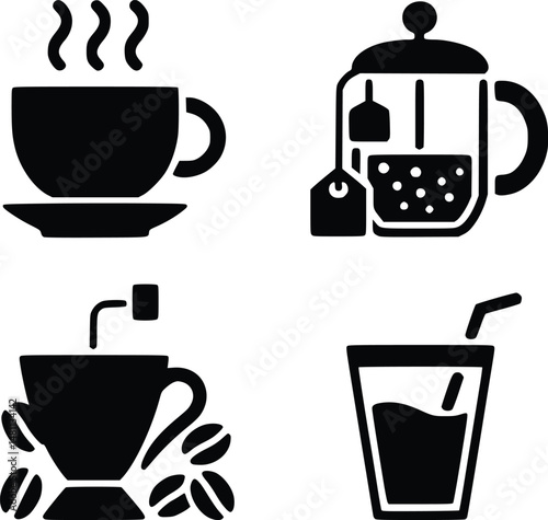 Coffee and Tea Diverse Drink Menu IconsBeverage Vector