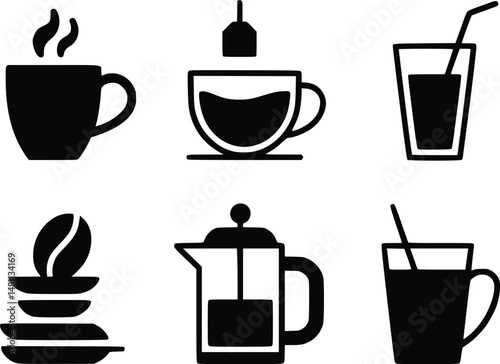 Coffee and Tea Diverse Drink Menu IconsBeverage Vector