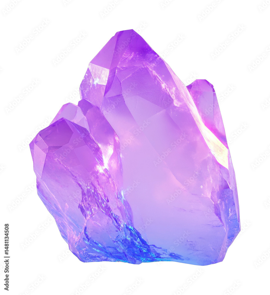 Fototapeta premium Vibrant amethyst crystal with faceted surfaces, cut out - stock png.