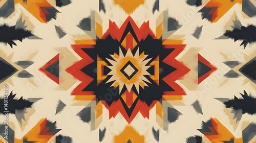 Intricate, symmetrical pattern design with vibrant colors.