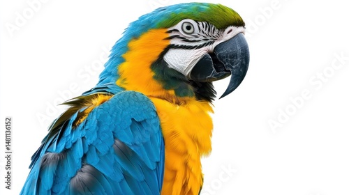 Vibrant blue and gold macaw showcasing intricate plumage detail and clarity