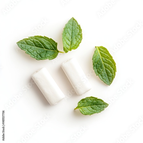 Chewing gum with fresh mint leaves