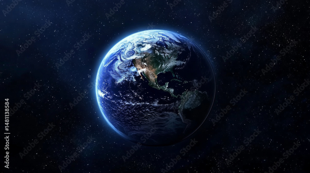 Obraz premium Glowing Earth in the universe on black background, technology, planet material