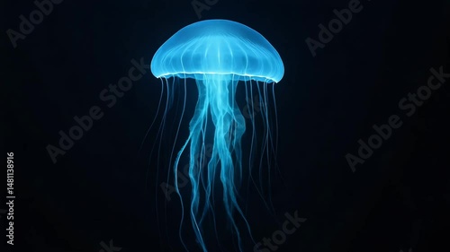 Glowing Jellyfish with Ethereal Transparency in Dark Ocean Background