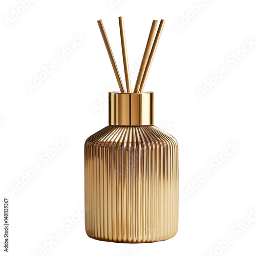 Golden air freshener on isolated surface product photography minimalist style