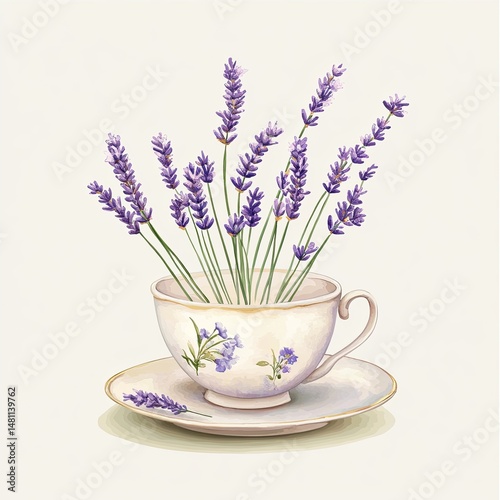 Delicate lavender sprigs in a vintage teacup (2)