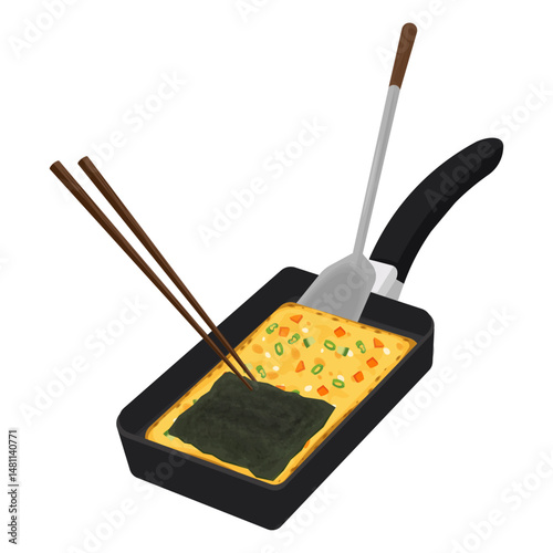Vector Illustration logo Clipart Cooking Gyeran mari or Korean Rolled omelette with Seaweed