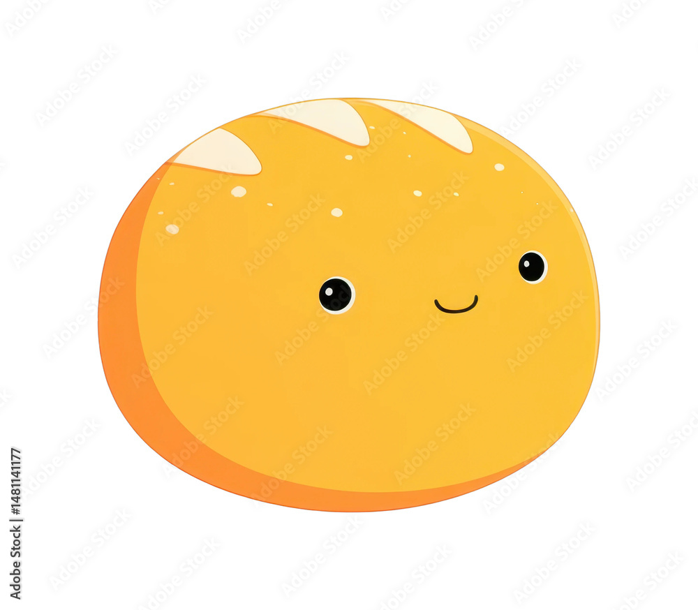 Fototapeta premium Cute smiling cartoon bread with happy face, cut out - stock png.
