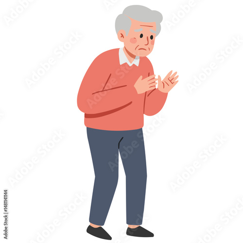 Elderly man with trembling hands, his wrinkled face reflecting wisdom of years and touching vulnerability of aging.