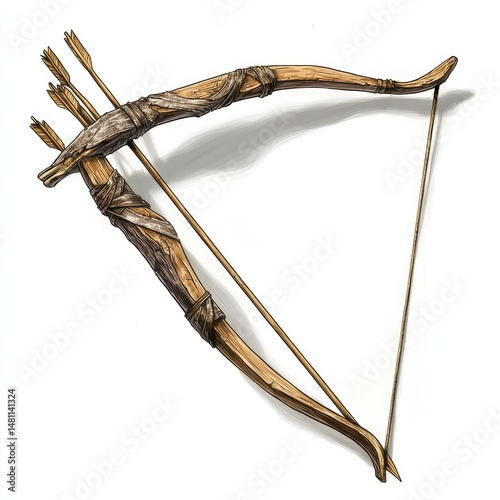 Rustic wooden bow and arrows