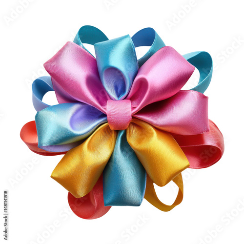 Vibrant ribbon bow photography on colorful artistic studio view