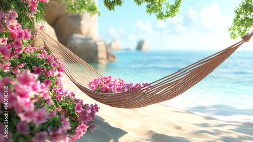 Peaceful Hammock Scene on a Tropical Beach