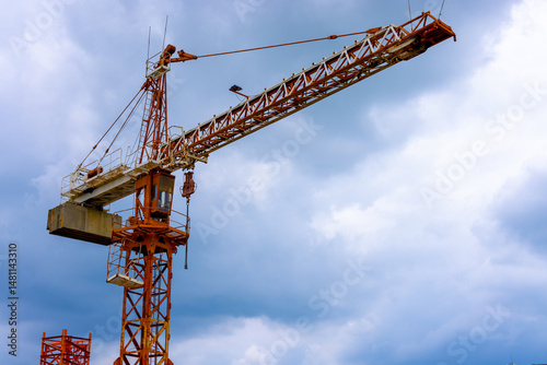 Wallpaper Mural the tower crane at construction site views from tall building. ubarn  crane do lifting to built structure. Torontodigital.ca