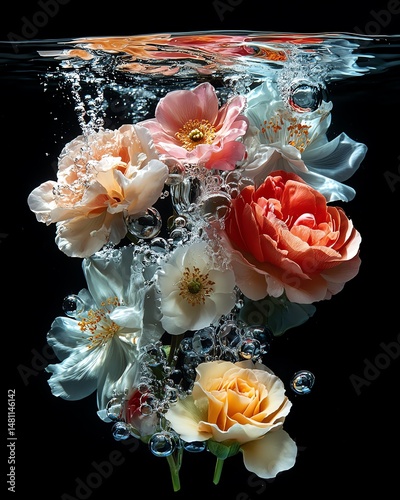 Obraz na płótnie Flowers in Water Bubbles Commercial Imagery with Balanced Composition high resolution for isolate image w salonie