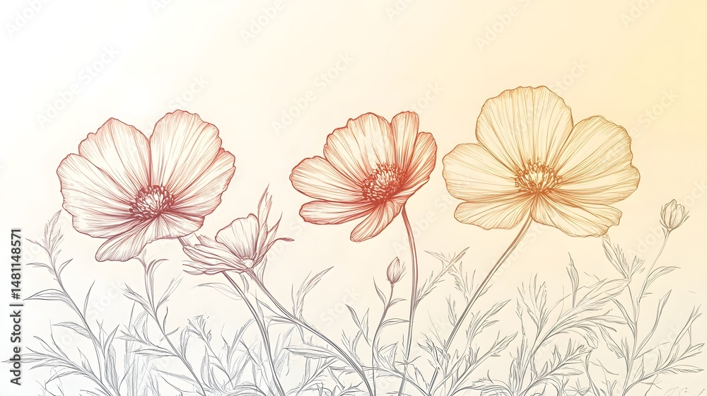 Naklejka premium Delicate flower sketch with soft color gradient.