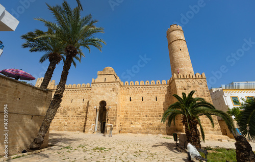 Side view of medieval medina in Sousse and Great Mosque, Tunisia, Africa