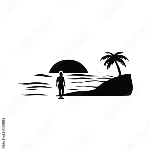 Beach Sunset Silhouette Vector Art