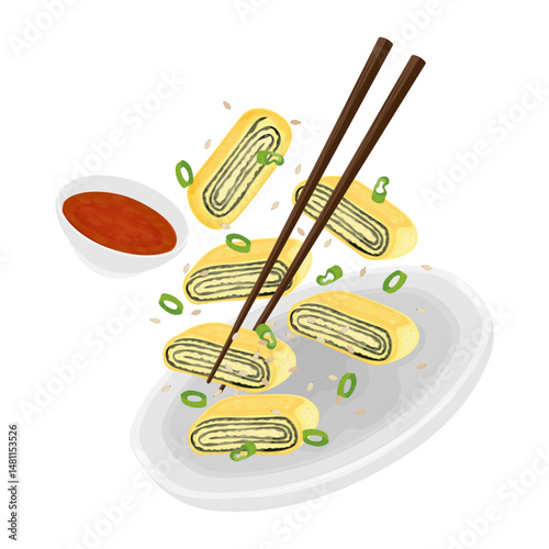 Vector Illustration logo Clipart Levitation Gyeran Mari Rolled Omelette with Seaweed