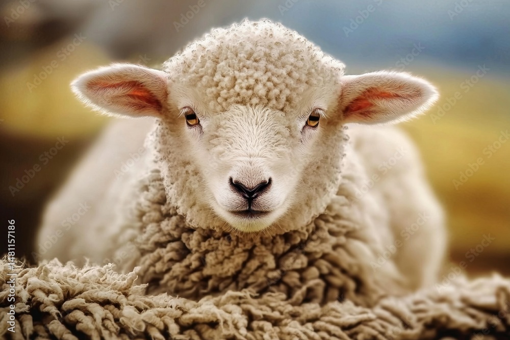 Obraz premium Whimsical portrait showcasing the charm of a young lamb.