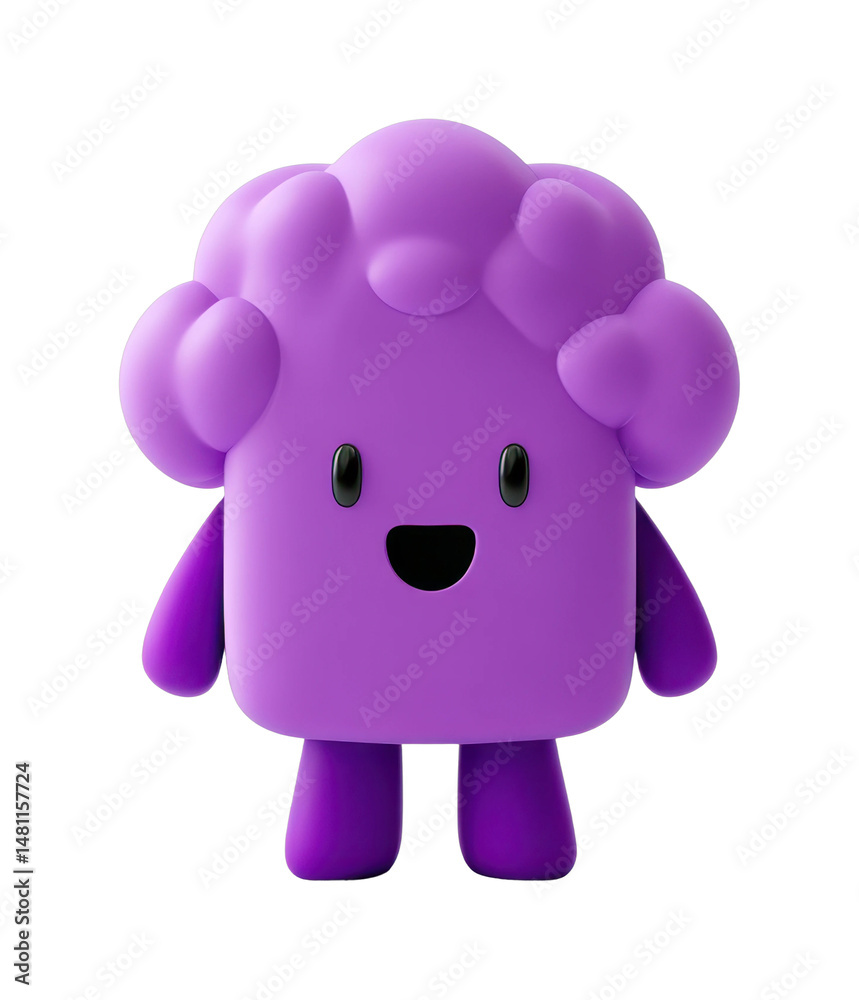 Obraz premium Cute purple cartoon character with big smile and round ears, cut out - stock png.