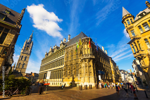 Obraz na płótnie Low angle view of city hall of Ghent during summer day. w salonie