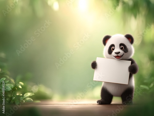 Adorable Panda Holding Sign in Nature photo