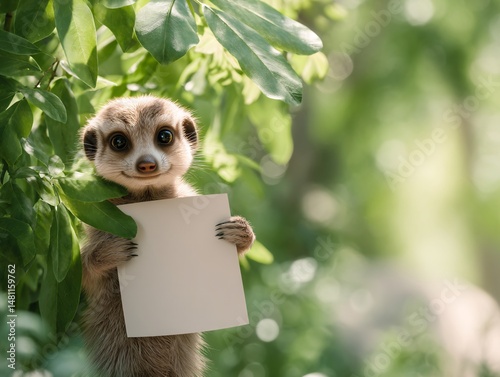 Adorable Meerkat Holding Sign in Nature photo