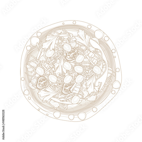 Vector Illustration Logo line art Top View Katori Chaat Aloo Tikki Chaat Aloo Tokri Chaat 
