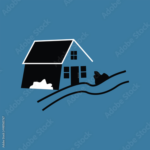 Minimalist House on Hill Vector Illustration