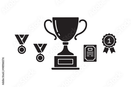 A shiny gold trophy cup symbolizes victory and achievement as the champion's reward in a sport competition