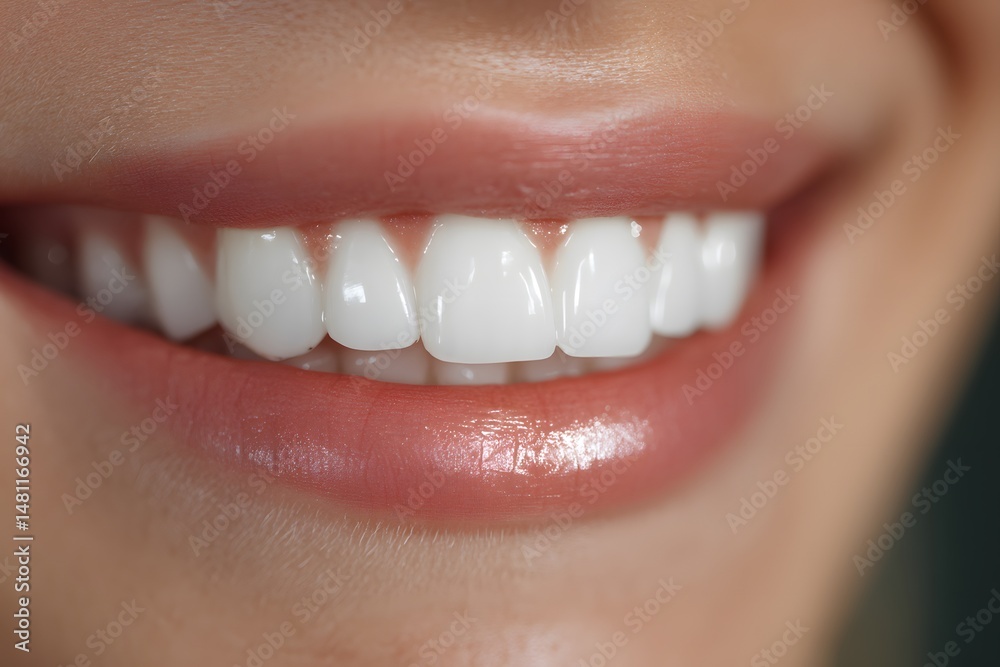 Obraz premium A close-up image of a person's mouth showcasing perfectly white teeth with a bright smile and healthy pink lips