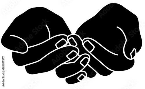 Silhouette of Two Hands Gently Held Together – Need for Help, Vulnerability, Compassion, Support, Emotional Care, Human Connection, Solidarity, and Social Aid 

