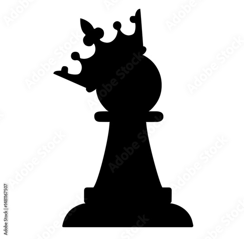 Silhouette of a Chess Pawn Wearing a Crown. Promotion, Strategic Growth, Victory and Transformation in Chess, Power, Ambition and Success