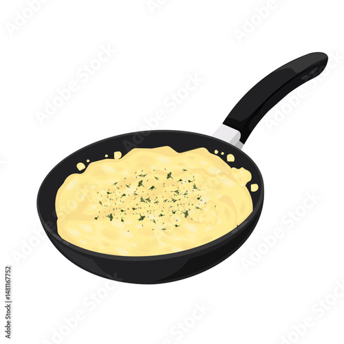 Vector Illustration Logo Clipart Cooking Scrambled Eggs on a Pan 