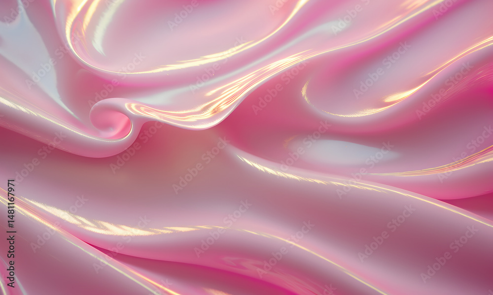 Obraz premium Pink iridescent fabric with folds and swirls creating a soft abstract texture.