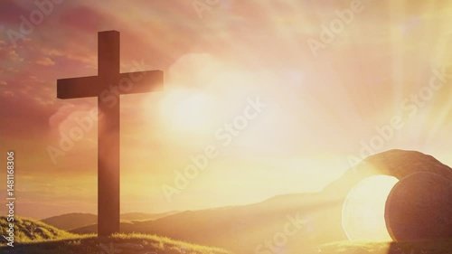 Happy Ascension of Jesus Christ with cross for background
