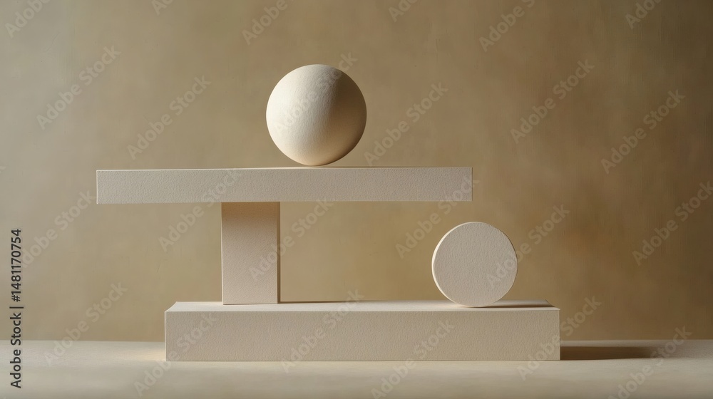 A serene, minimalist composition showcases geometric shapes in harmonious, neutral tones. A serene, minimalist composition showcases geometric shapes in harmonious, neutral tones.