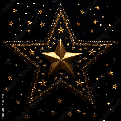 Gold star studded with smaller stars on black background