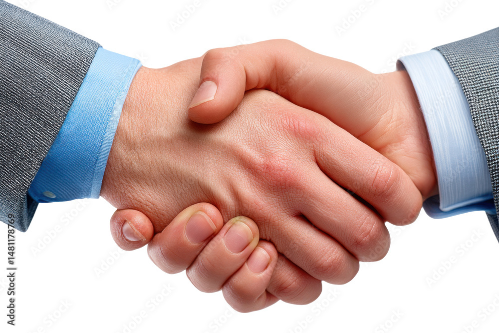 Obraz premium Handshake of Agreement: A close-up shot of a firm handshake between two individuals, symbolizing trust, partnership, and a successful deal, taken with exceptional clarity and focus.