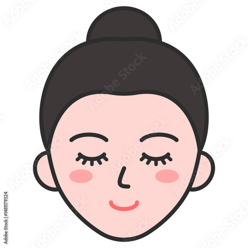 눈 감은 올림머리 여성 얼굴 아이콘