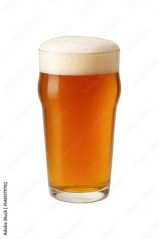 Tall glass of golden beer with frothy white head on transparent background Tall glass of golden beer with frothy white head on transparent background