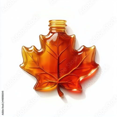 Maple syrup bottle leaf shaped on a white background