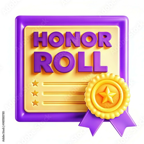 A bright and colorful honor roll certificate featuring bold typography and a ribbon, showcasing achievement.