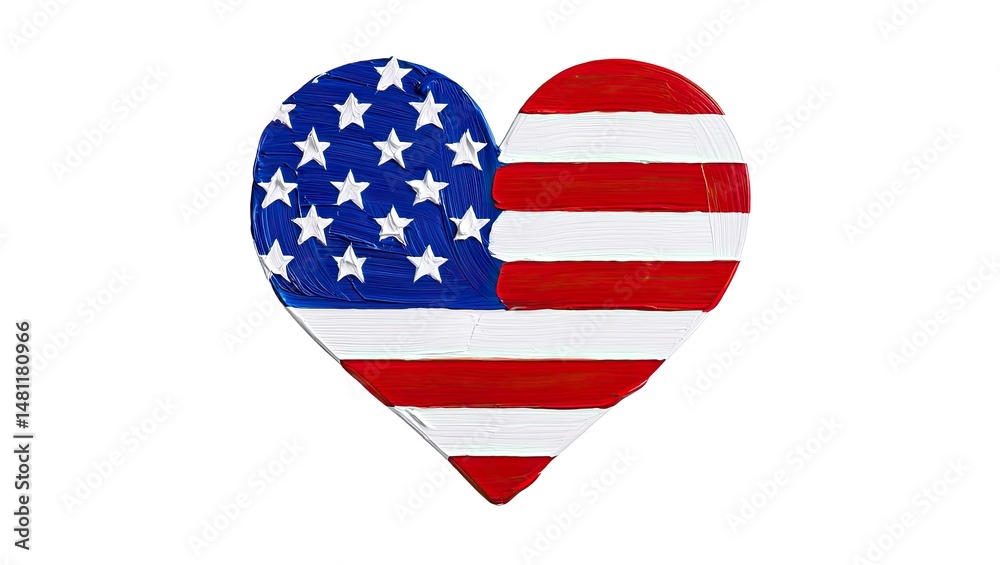 American flag heart painted with strokes represents love and patriotism on white background American flag heart painted with strokes represents love and patriotism on white background